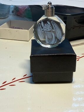 Faceted Clear Etched Glass Bat Pendant Vial with Silver Cap